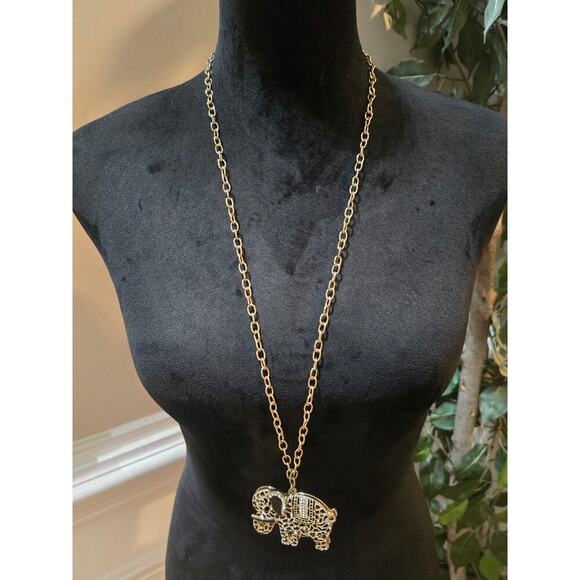 Women's Gold Chain Necklace With Lobster Clasp And Crystal Elephant Pendant - Picture 2 of 7